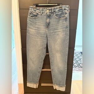 Good American Weekender High Waist, Straight Leg Cuffed Jeans (Size 8/29)